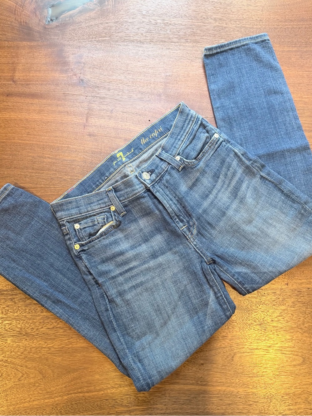 7 For All Mankind Women's Mid-Blue Capri Stretch Jeans